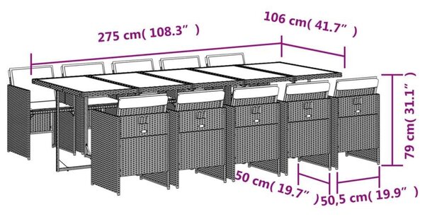 VidaXL Polyrattan Kerti Étkezőgarnitúra - 11 részes