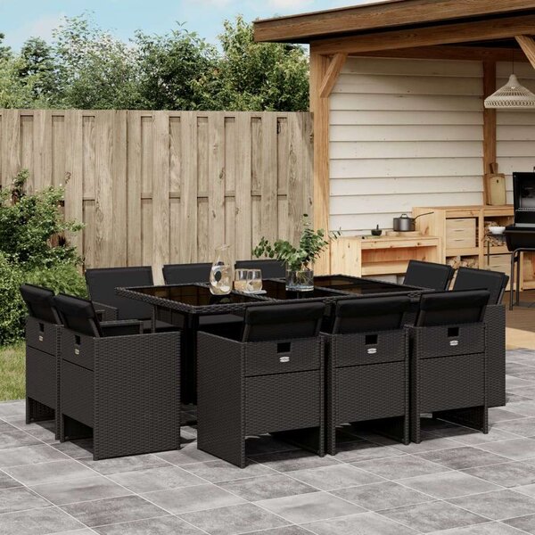 VidaXL Polyrattan Kerti Étkezőgarnitúra - 11 részes - Fekete