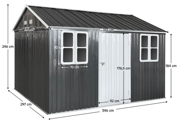 KONDELA Fém kerti szerszámtároló ház, antracit, 3,6x3,1x2,5 m, GABKO
