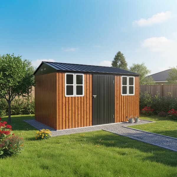 KONDELA Fém kerti szerszámtároló ház, barna/antracit, 3,6x3,1x2,5 m, GABKO