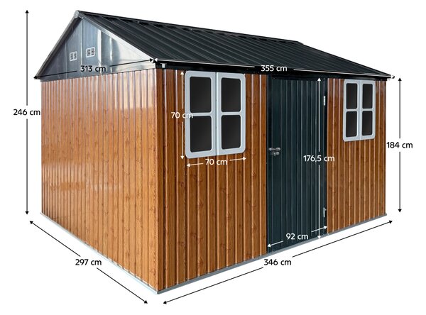 KONDELA Fém kerti szerszámtároló ház, barna/antracit, 3,6x3,1x2,5 m, GABKO