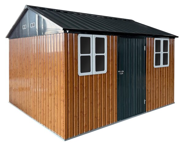 KONDELA Fém kerti szerszámtároló ház, barna/antracit, 3,6x3,1x2,5 m, GABKO