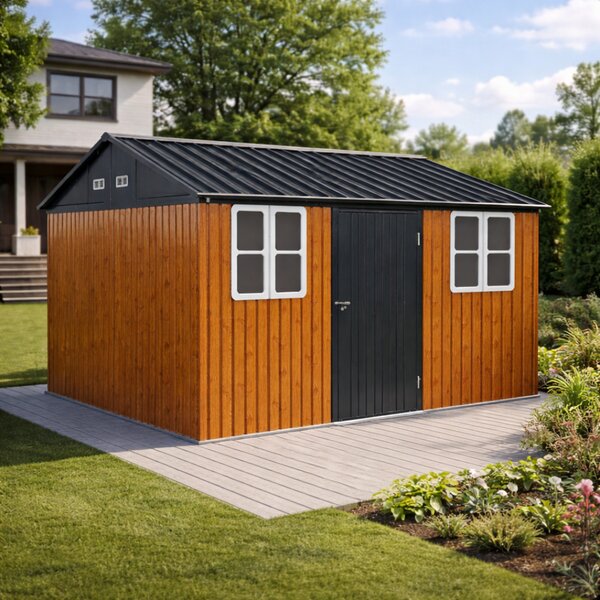 KONDELA Fém kerti szerszámtároló ház, barna/antracit, 3,6x3,1x2,5 m, GABKO
