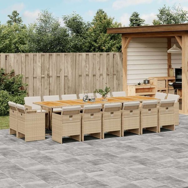 Polyrattan Kerti Étkezőgarnitúra - 17 Részes - Bézs