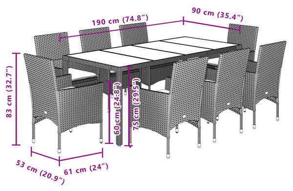 VidaXL Polyrattan Kerti Étkezőgarnitúra - 9 részes