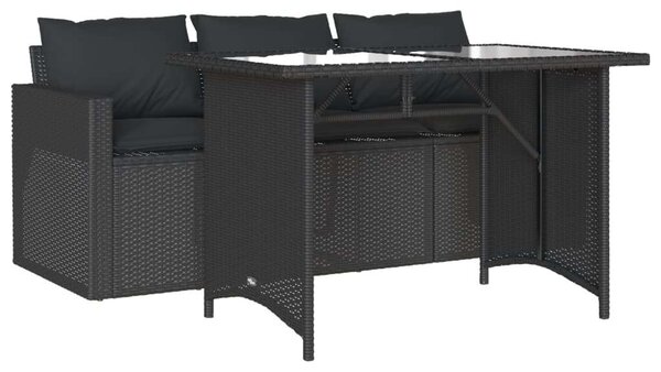 VidaXL 2 részes fekete polyrattan kerti étkezőgarnitúra párnával