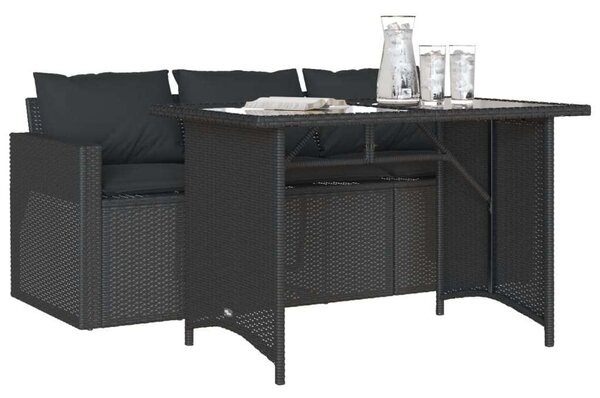 VidaXL 2 részes fekete polyrattan kerti étkezőgarnitúra párnával