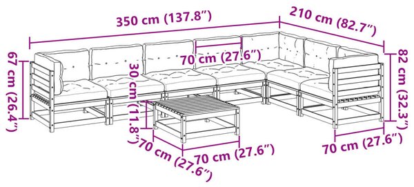 Fenyőfa Kerti Ülőgarnitúra - 8 részes - Viaszbarna