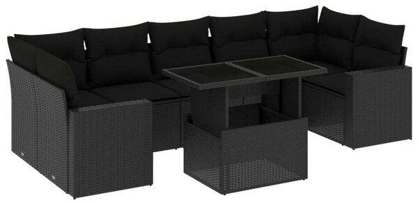 VidaXL 8 részes Kerti Ülőgarnitúra - Fekete Polyrattan