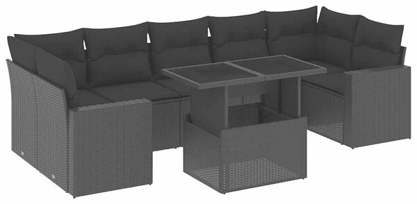 VidaXL 8 részes Kerti Ülőgarnitúra - Fekete Polyrattan
