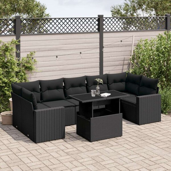 VidaXL 8 részes Kerti Ülőgarnitúra - Fekete Polyrattan