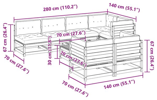 VidaXL Kültéri Ülőgarnitúra - 8 részes - Tömör Fenyőfa