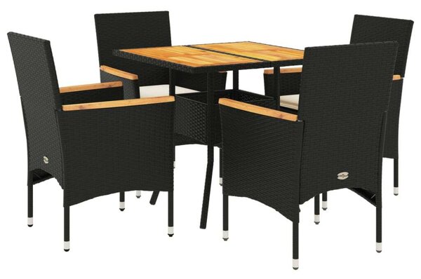 VidaXL 5 részes Kerti Étkezőgarnitúra - Fekete Polyrattan/Akácfa