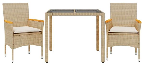 VidaXL Kerti Étkezőgarnitúra - 3 részes - Bézs Polyrattan