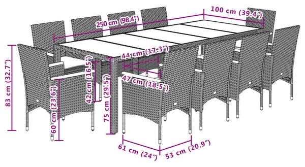 VidaXL Polyrattan Kerti Étkezőgarnitúra - 11 Fős