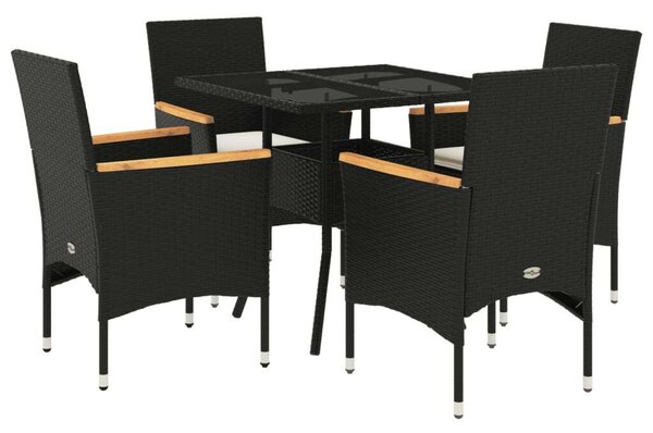 VidaXL - 5 részes Kerti Étkezőgarnitúra - Polyrattan - Fekete