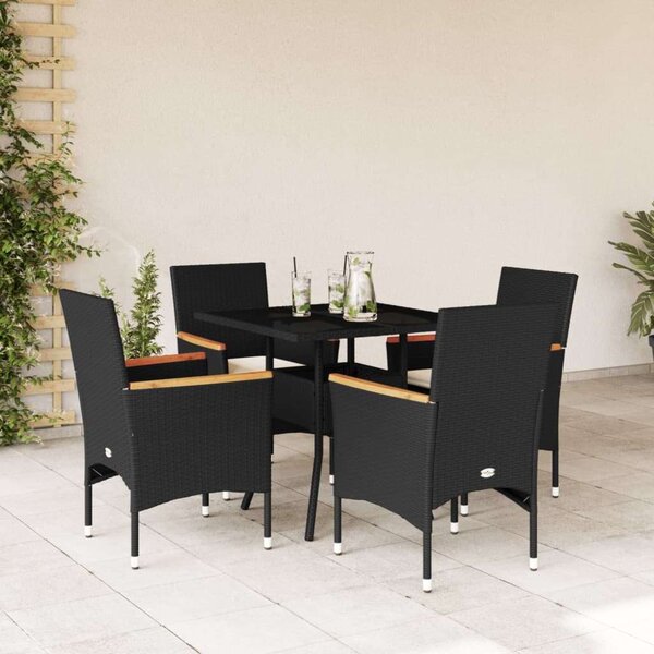 VidaXL - 5 részes Kerti Étkezőgarnitúra - Polyrattan - Fekete