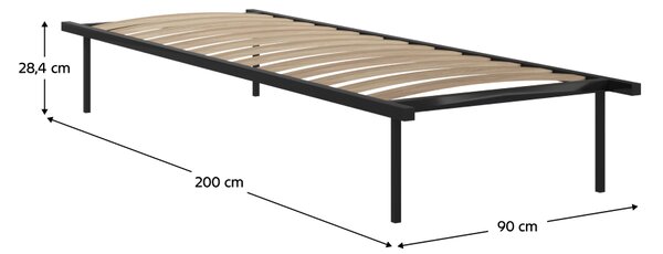 Önálló ágyrács, 90x200, fekete, fém/nyírfa, KENTAK