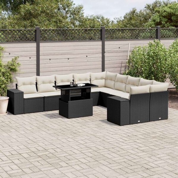 VidaXL Polyrattan Kerti Ülőgarnitúra - 11 részes - Fekete