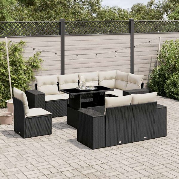 VidaXL Polyrattan Kerti Ülőgarnitúra - 9 részes - Fekete