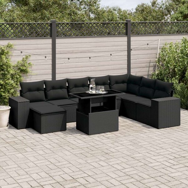 VidaXL Polyrattan Kerti Ülőgarnitúra - 9 részes - Fekete