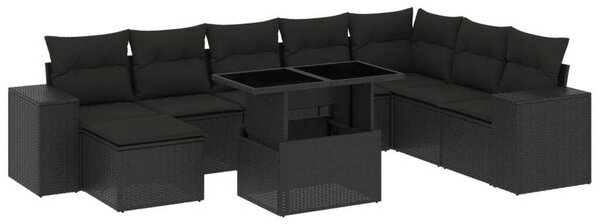 VidaXL Polyrattan Kerti Ülőgarnitúra - 9 részes - Fekete