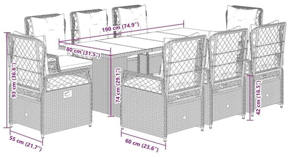 VidaXL Kerti Étkezőgarnitúra - Polyrattan - 9 részes - Bézs