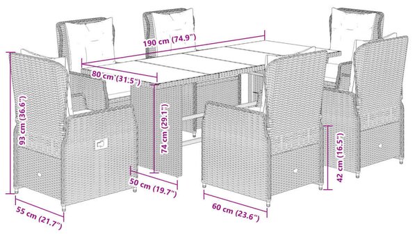 Vidaxl Polyrattan Kerti Étkezőgarnitúra - 7 részes