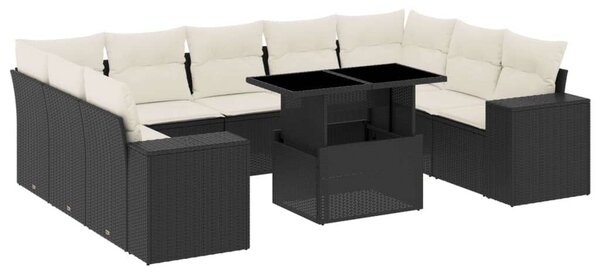 VidaXL 10 részes fekete polyrattan kerti ülőgarnitúra párnákkal