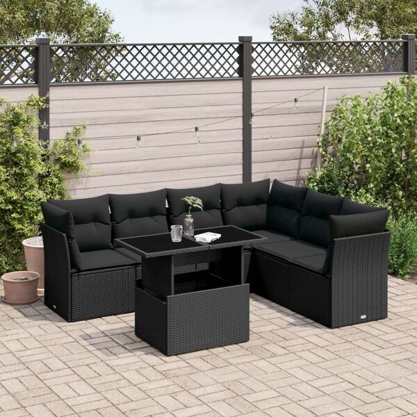 VidaXL Polyrattan Kerti Ülőgarnitúra - 7 részes - Fekete