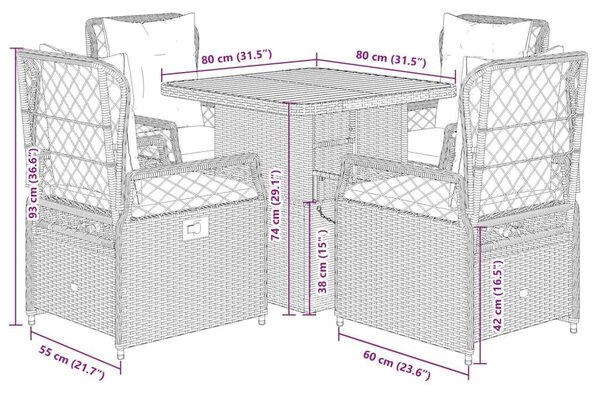 VidaXL Kerti Étkezőgarnitúra - 5 részes - Fekete Polyrattan