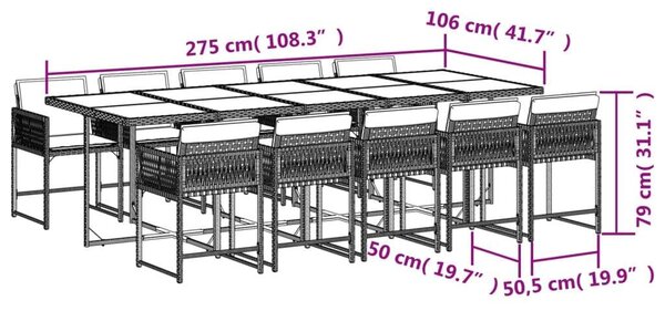 VidaXL - 11 Fős Kerti Étkezőgarnitúra - Polyrattan - Fekete