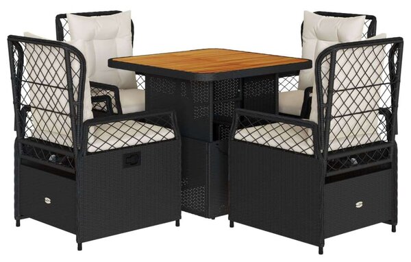 VidaXL Kerti Étkezőgarnitúra - 5 részes - Fekete Polyrattan