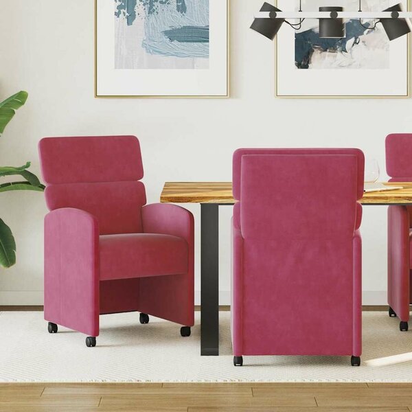 VidaXL Kerekes Étkező Székek 2 pcs bordó 58 x 65 x 98 cm Bársony