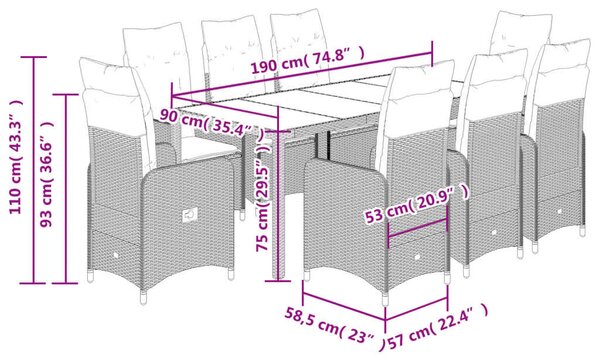 VidaXL Polyrattan Kerti Bútor - 9 részes Bisztró garnitúra