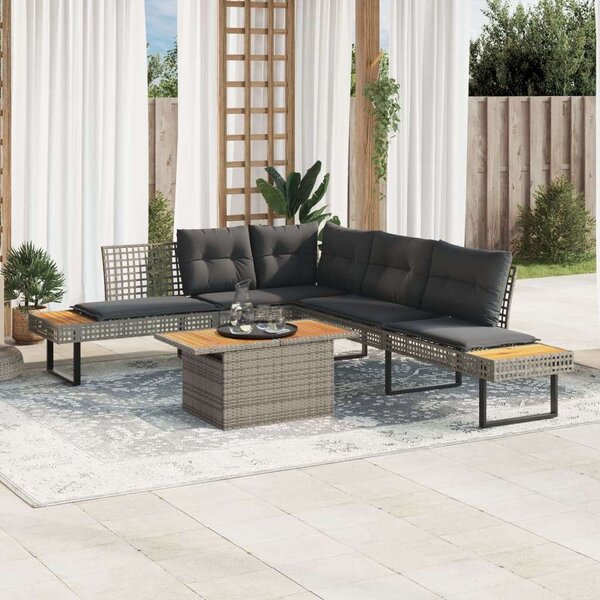 VidaXL 2 részes szürke polyrattan/akácfa kerti kanapészett párnákkal