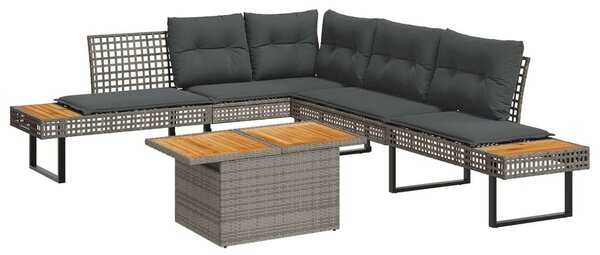 VidaXL 2 részes szürke polyrattan/akácfa kerti kanapészett párnákkal