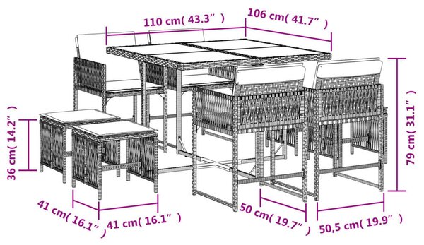 VidaXL Kerti Étkezőgarnitúra - Polyrattan - Barna - 9 részes