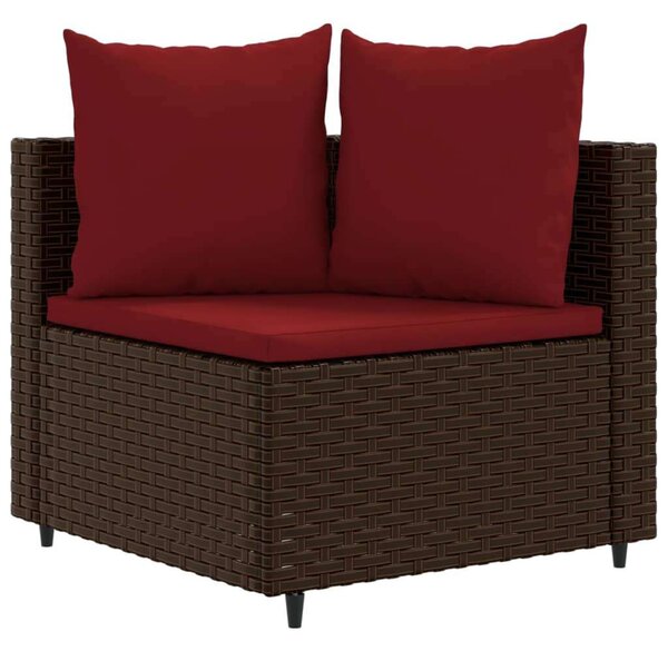 VidaXL 3 részes Kerti Ülőgarnitúra - Barna Polyrattan - Piros Párnákkal