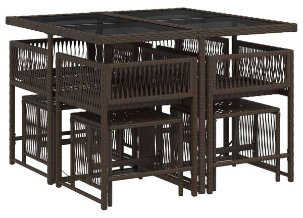 VidaXL Kerti Étkezőgarnitúra - Polyrattan - Barna - 9 részes