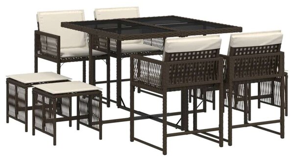 VidaXL Kerti Étkezőgarnitúra - Polyrattan - Barna - 9 részes