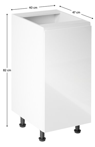 KONDELA Alsószekrény, fehér/fehér extra magasfényű, jobbos, AURORA D40