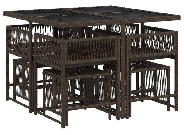 VidaXL Kerti Étkezőgarnitúra - Polyrattan - Barna - 9 részes