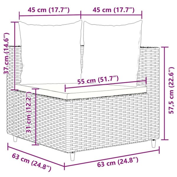 VidaXL 3 részes Kerti Ülőgarnitúra - Barna Polyrattan - Piros Párnákkal