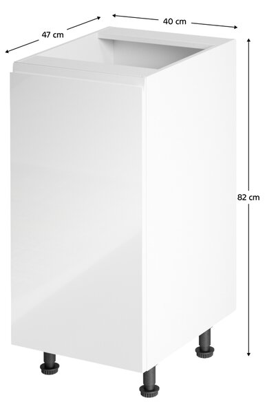 KONDELA Alsószekrény, fehér/fehér extra magasfényű, balos, AURORA D40
