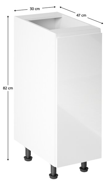 KONDELA Alsószekrény, fehér/fehér extra magasfényű, jobbos, AURORA D30