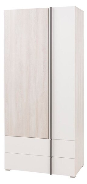 Gardróbszekrény Ferlore 101, Laminált forgácslap, 195x90x53cm, Matt fehér, Világos tölgy, Antracit