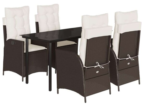 VidaXL 5 részes barna polyrattan kerti étkezőgarnitúra párnákkal