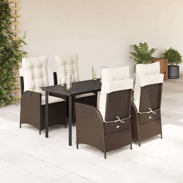VidaXL 5 részes barna polyrattan kerti étkezőgarnitúra párnákkal