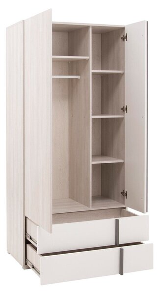 Gardróbszekrény Ferlore 101, Laminált forgácslap, 195x90x53cm, Matt fehér, Világos tölgy, Antracit